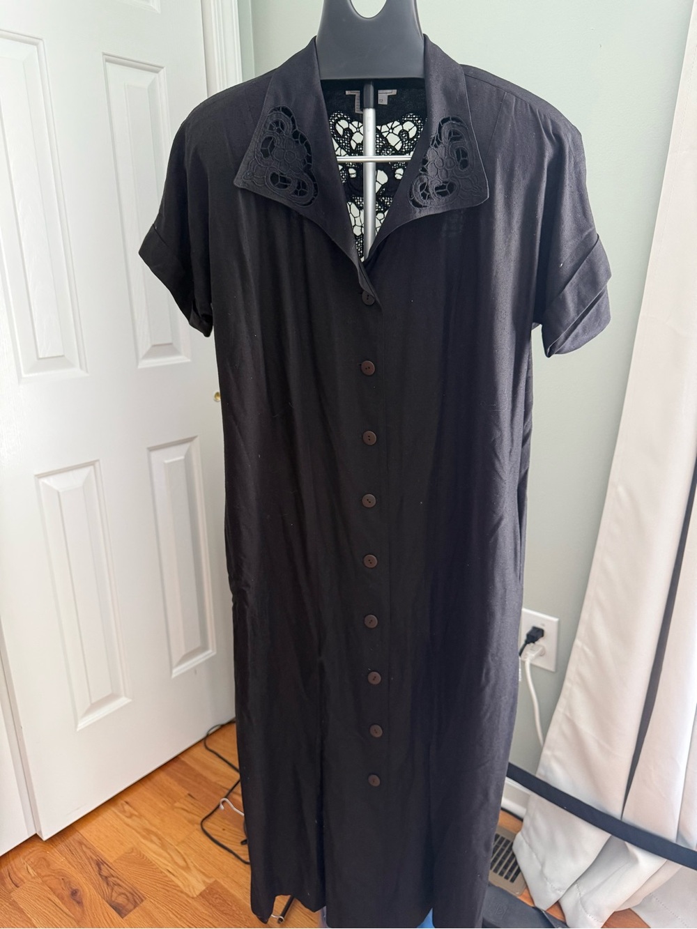 Vintage Silk Studio 100% Silk‎ Black Lace Back Button Front Dress Size 12